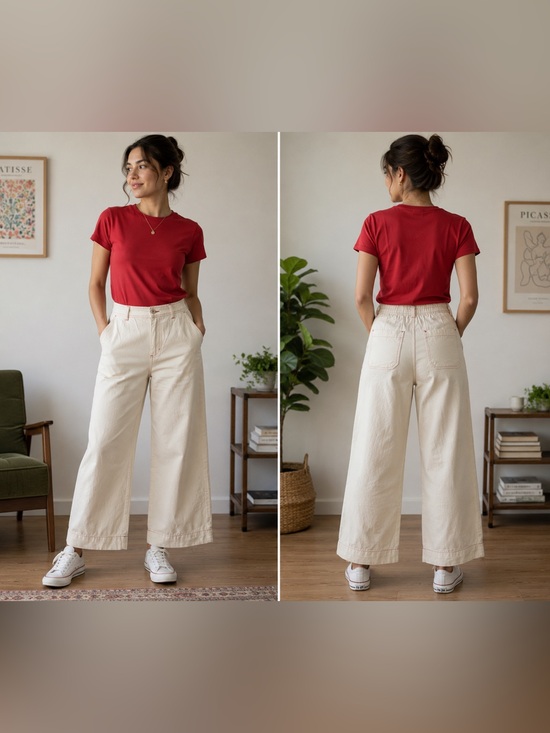 Rewash Pants - Rewash Black Label on Cream Fabric with Rust Stitching Size Medium-GUC
